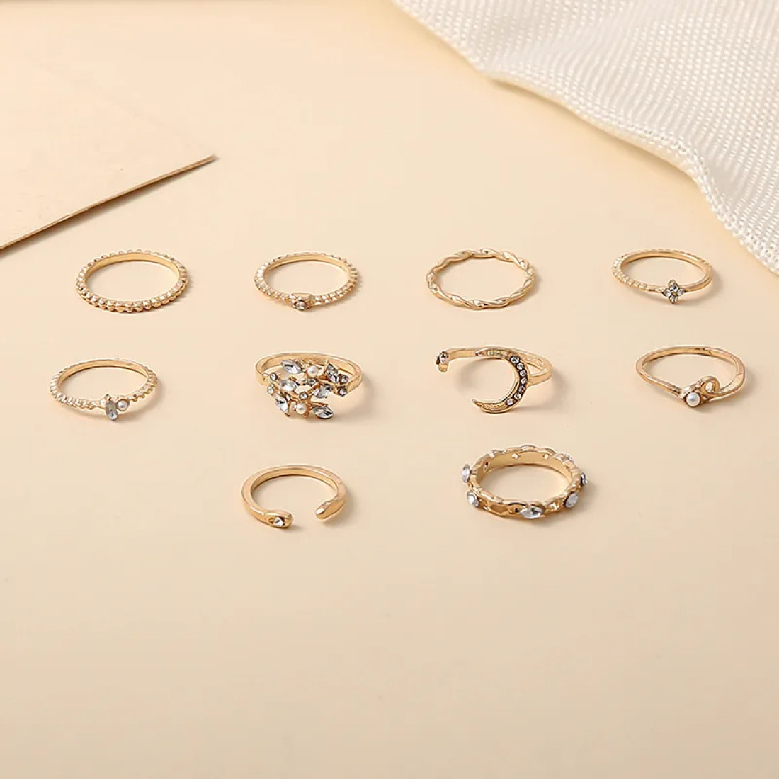 10 Pcs Golden Moon Ring Set