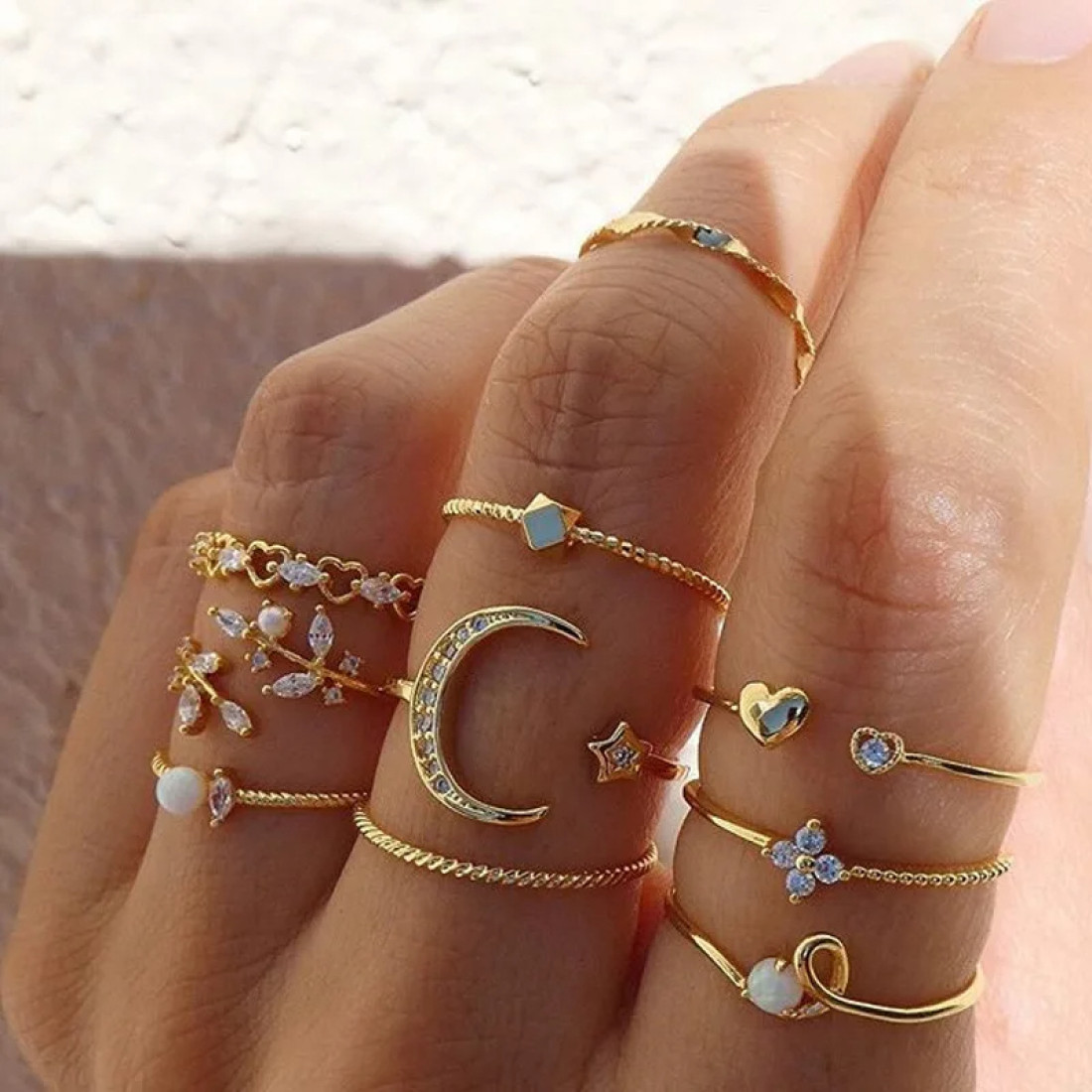 10 Pcs Golden Moon Ring Set