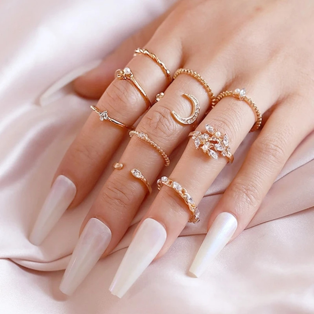 10 Pcs Golden Moon Ring Set