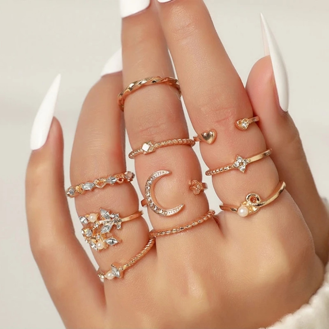 10 Pcs Golden Moon Ring Set