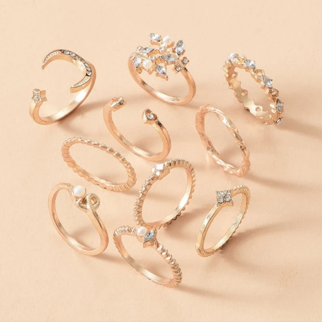 10 Pcs Golden Moon Ring Set