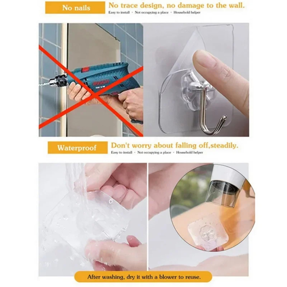 10 pcs Transparent Strong Wall Hook