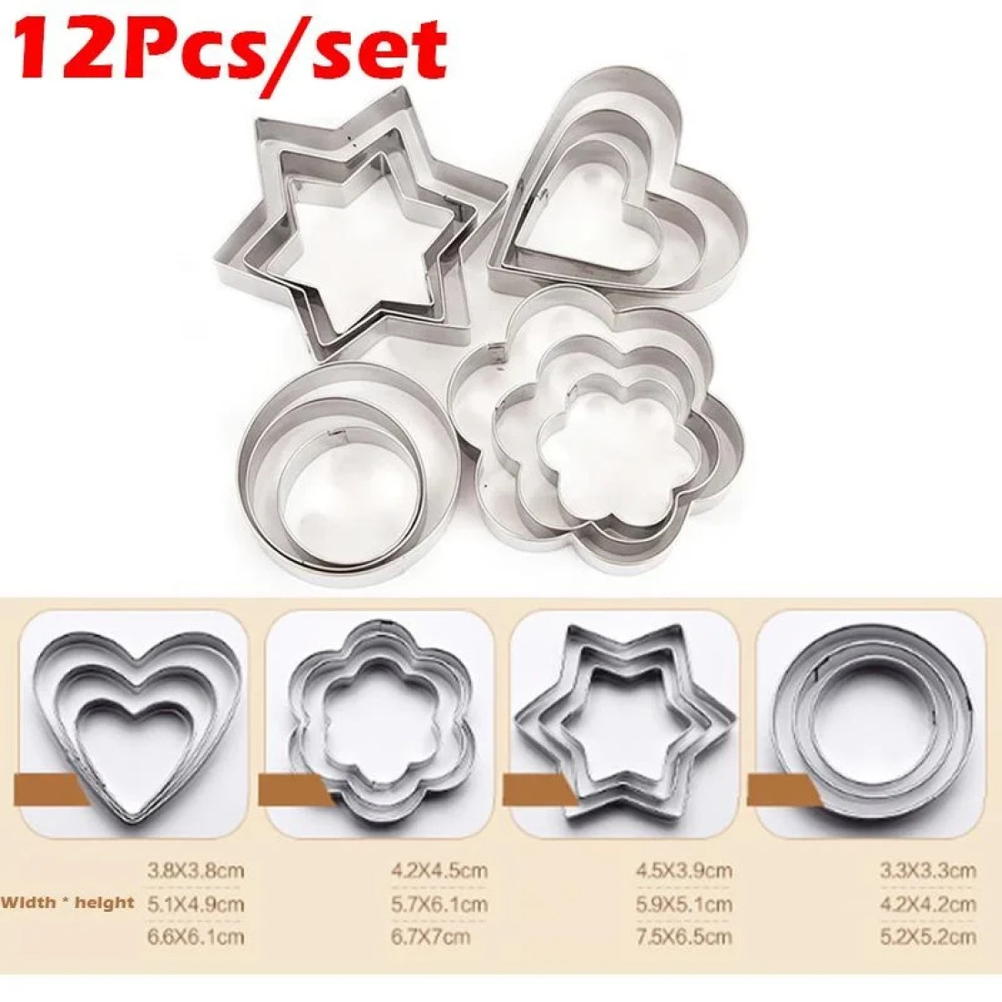 12 Pcs/Set Stainless Steel Cookie Biscuit Cutter