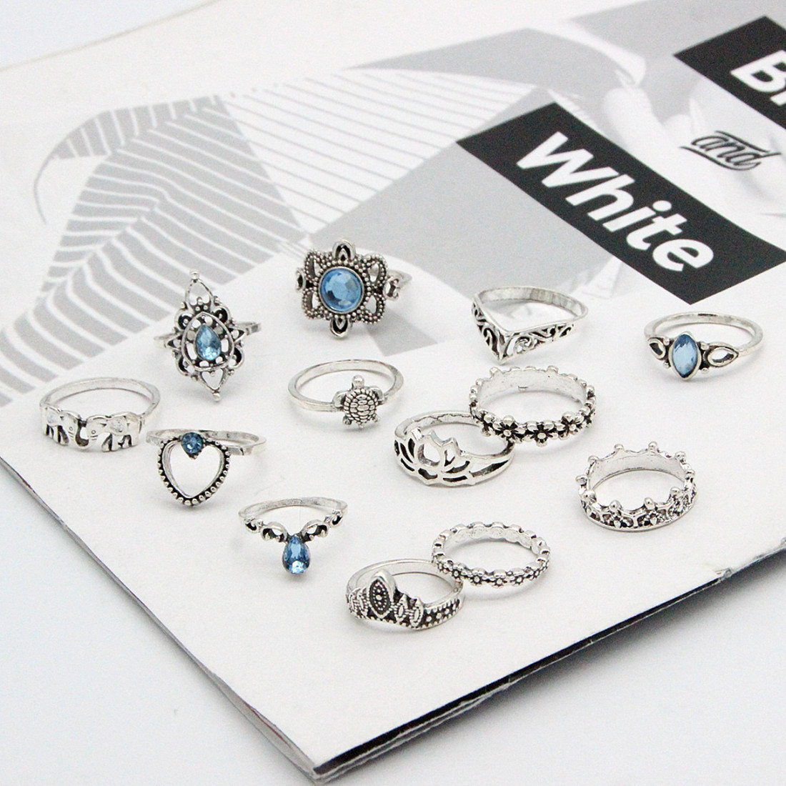 13 Pcs Blue Stone Ring Set