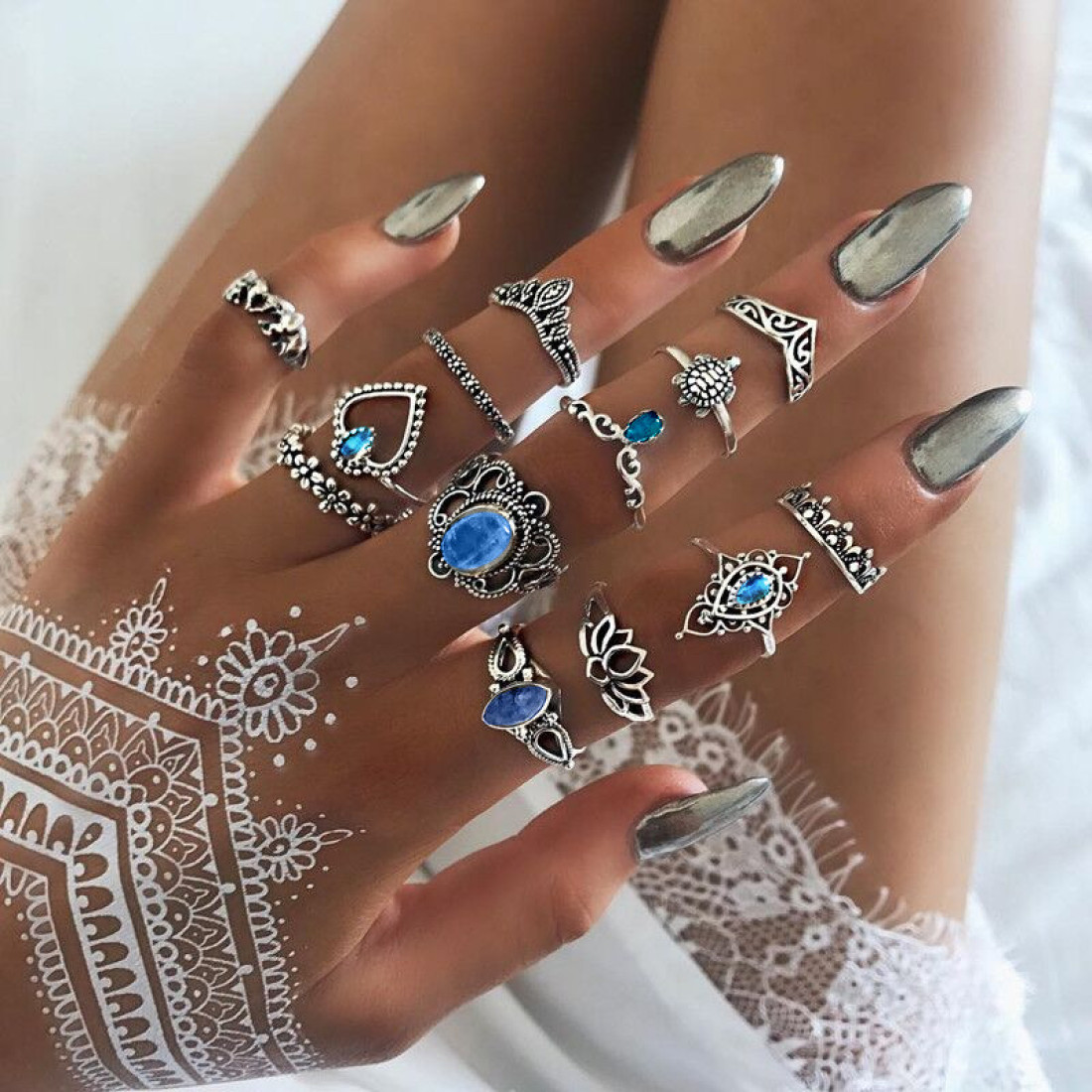 13 Pcs Blue Stone Ring Set