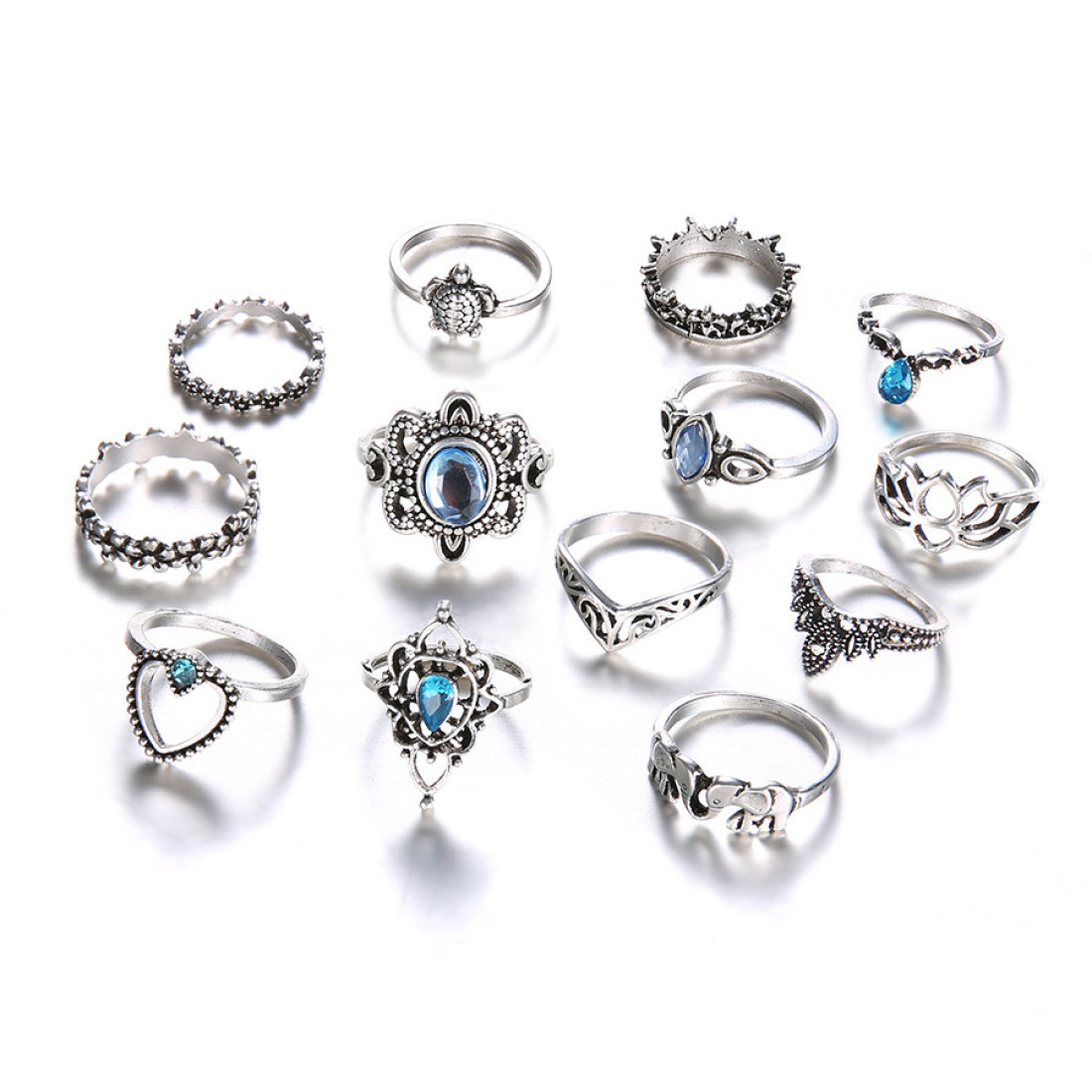 13 Pcs Blue Stone Ring Set