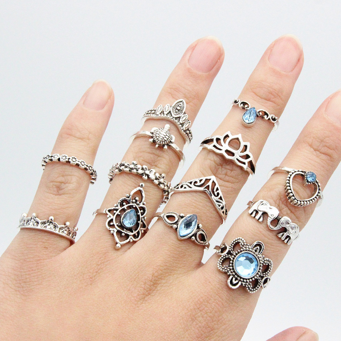 13 Pcs Blue Stone Ring Set