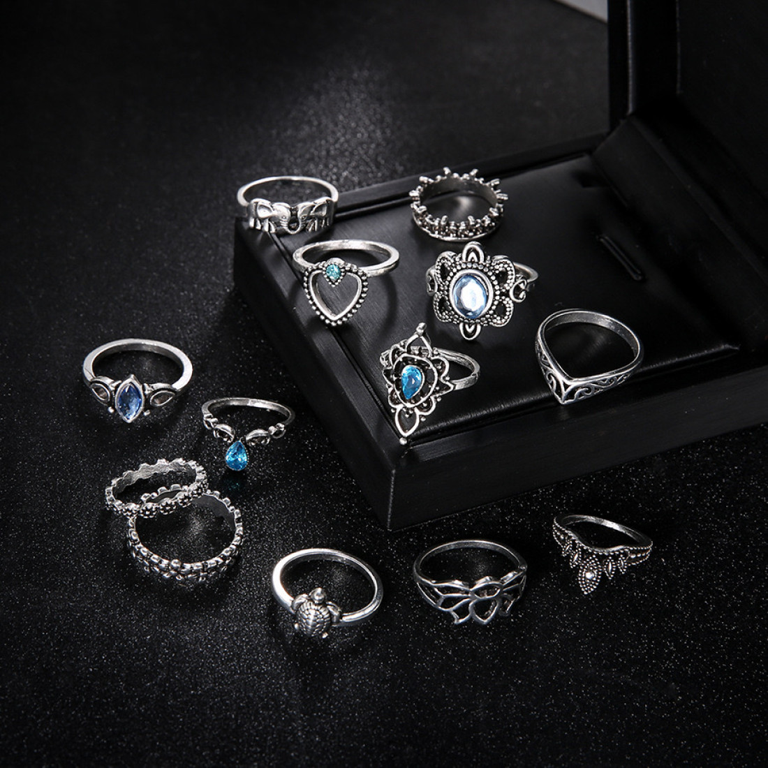 13 Pcs Blue Stone Ring Set