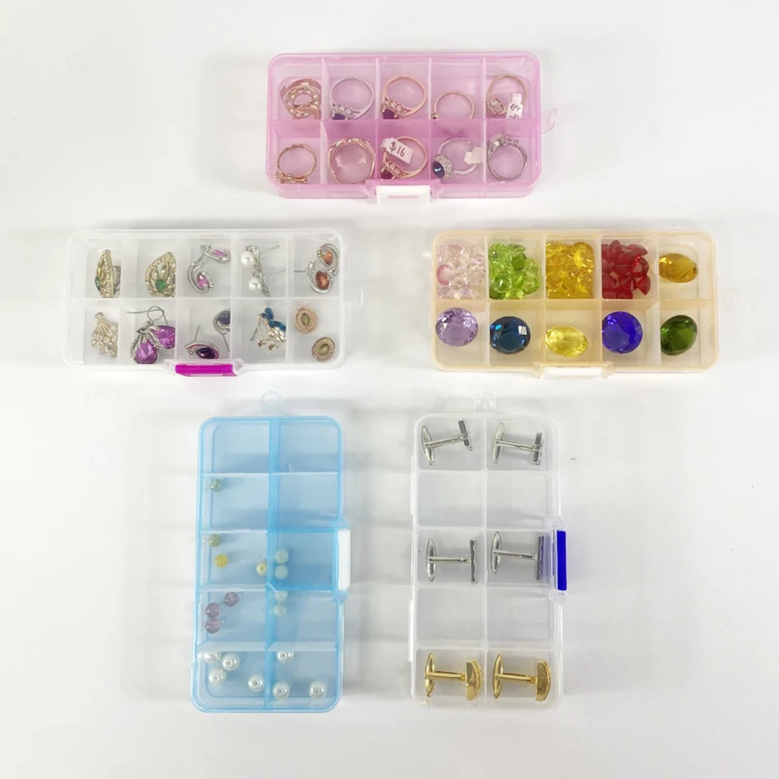 10 Grip Adjustable Plastic Clear Jewelry Storage Box