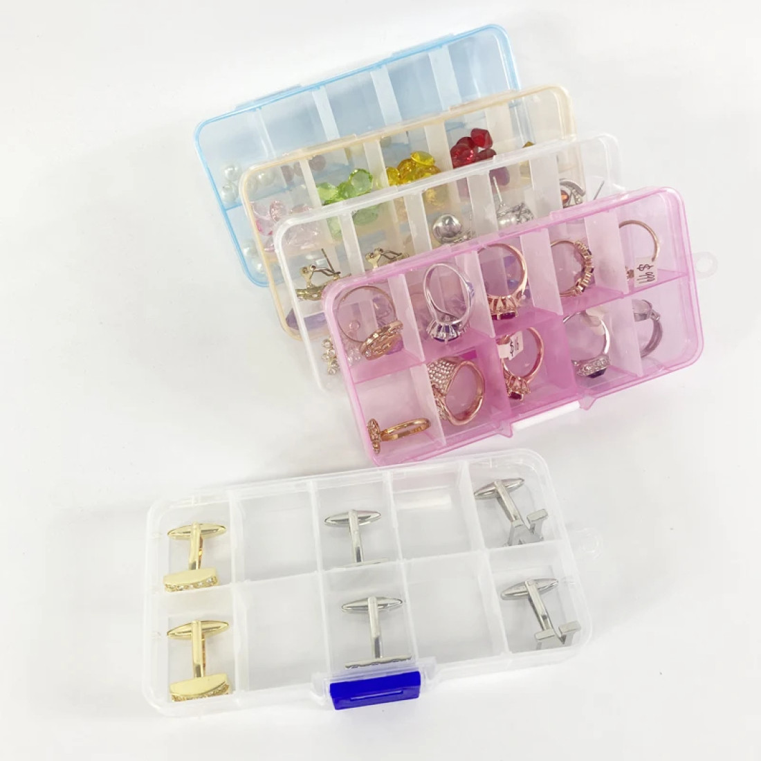 10 Grip Adjustable Plastic Clear Jewelry Storage Box