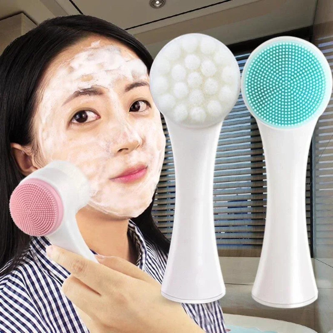 Silicone Double-Sided Facial Face Cleanser Blackhead Removal Brush