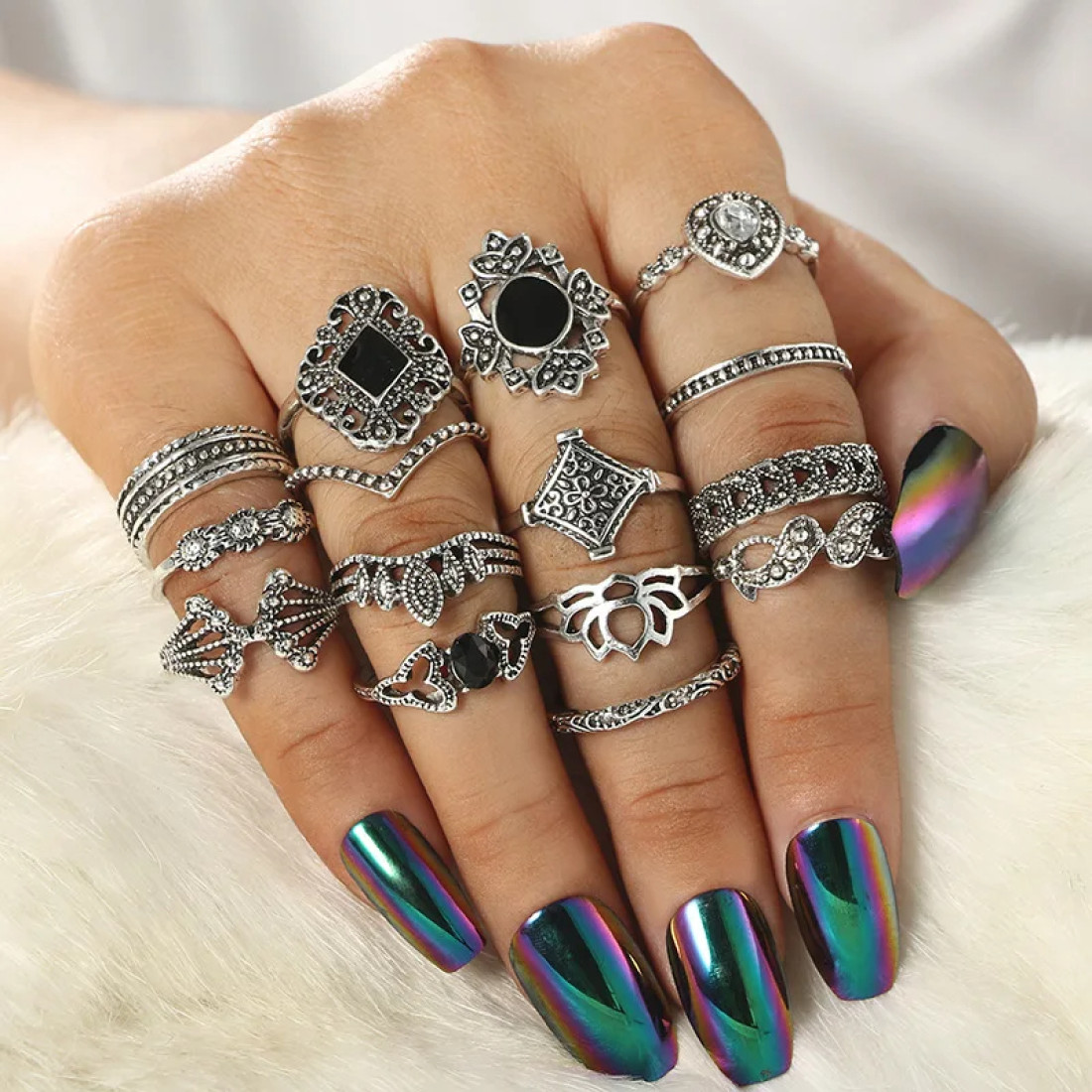 15 Pcs Silver Antique Ring set