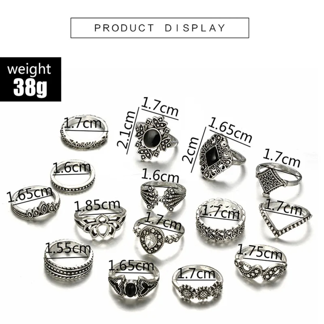 15 Pcs Silver Antique Ring set