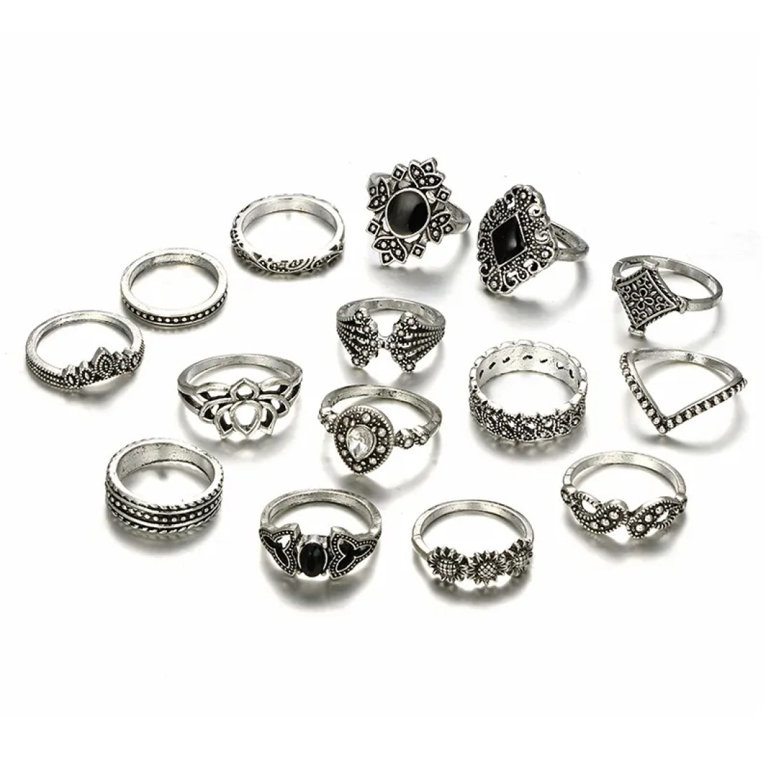 15 Pcs Silver Antique Ring set