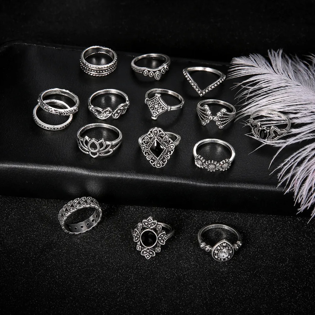 15 Pcs Silver Antique Ring set