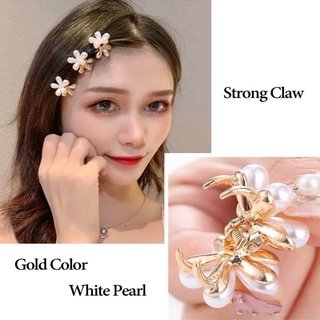 4 Pcs White Pearl Flower Hair Clip Set